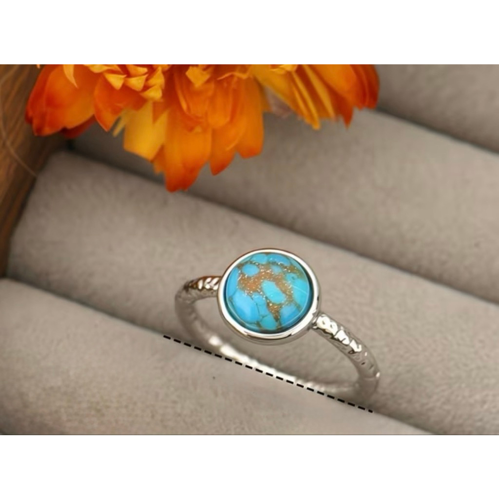 Silver Bezel Turquoise Ring with Hammered Band
